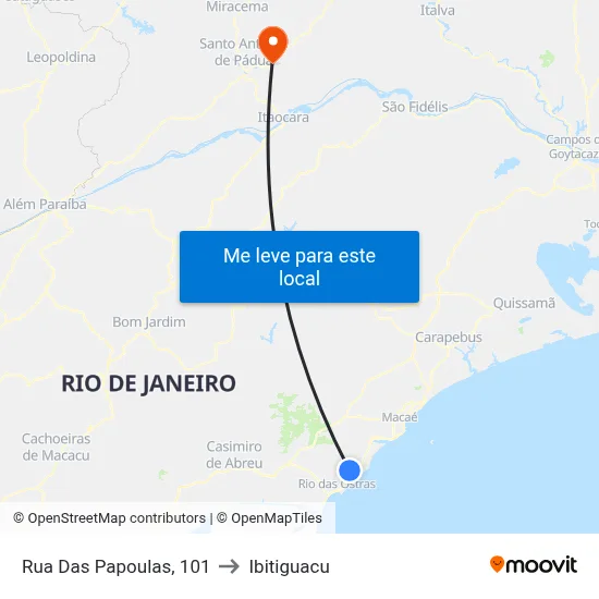 Rua Das Papoulas, 101 to Ibitiguacu map
