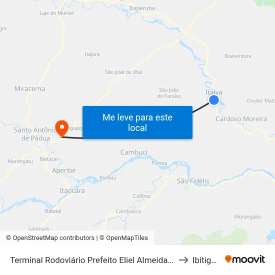 Terminal Rodoviário Prefeito Eliel Almeida Ribeiro (Italva) to Ibitiguacu map