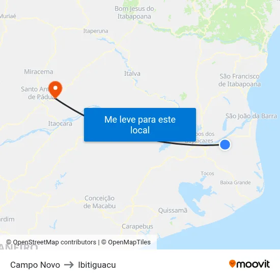 Campo Novo to Ibitiguacu map