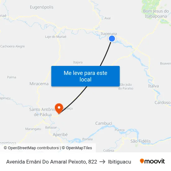Avenida Ernâni Do Amaral Peixoto, 822 to Ibitiguacu map
