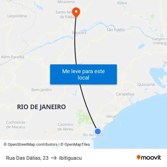 Rua Das Dálias, 23 to Ibitiguacu map