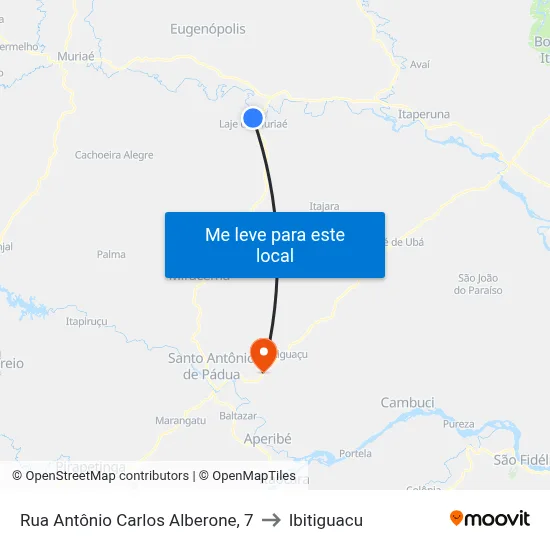 Rua Antônio Carlos Alberone, 7 to Ibitiguacu map