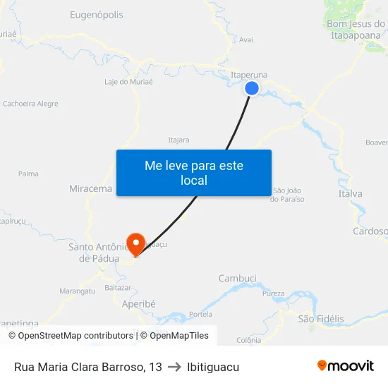 Rua Maria Clara Barroso, 13 to Ibitiguacu map