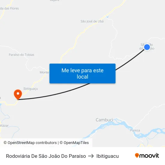 Rodoviária De São João Do Paraíso to Ibitiguacu map