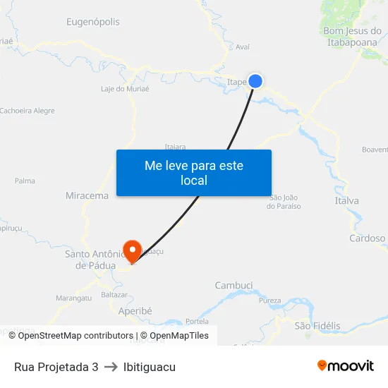 Rua Projetada 3 to Ibitiguacu map