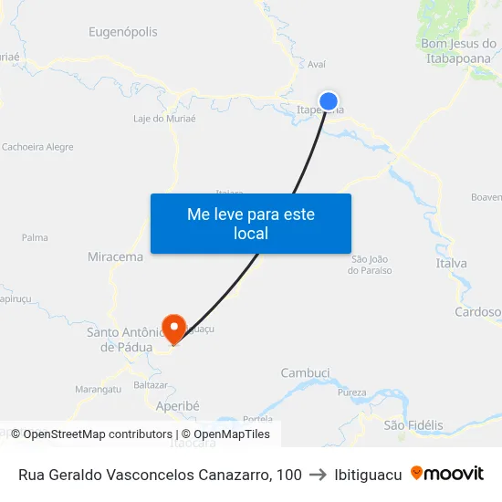 Rua Geraldo Vasconcelos Canazarro, 100 to Ibitiguacu map