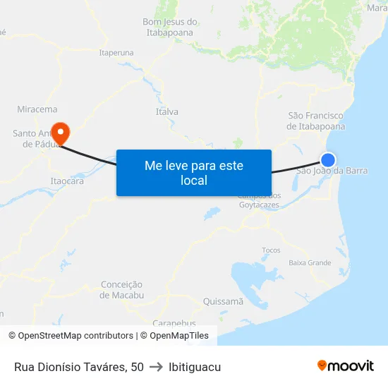 Rua Dionísio Taváres, 50 to Ibitiguacu map