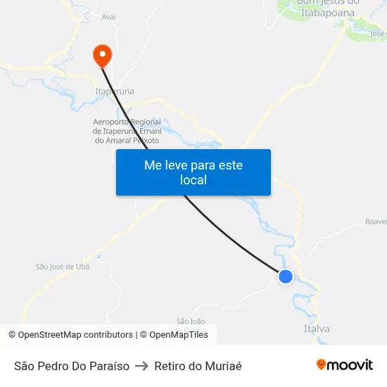 São Pedro Do Paraíso to Retiro do Muriaé map