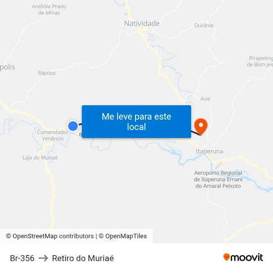 Br-356 to Retiro do Muriaé map