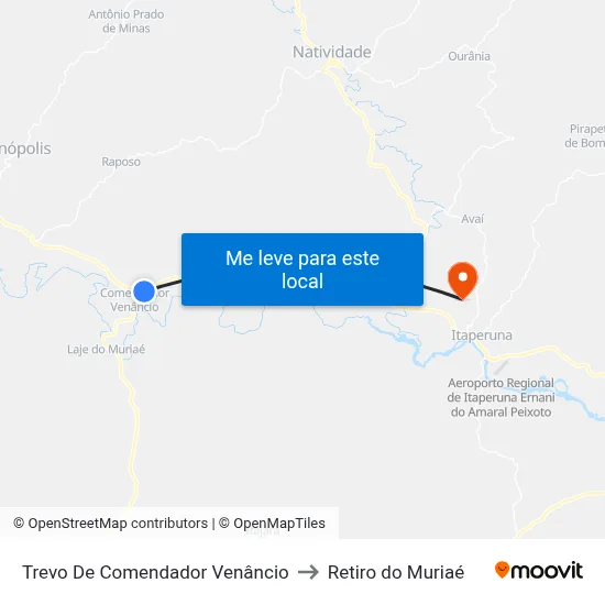 Trevo De Comendador Venâncio to Retiro do Muriaé map