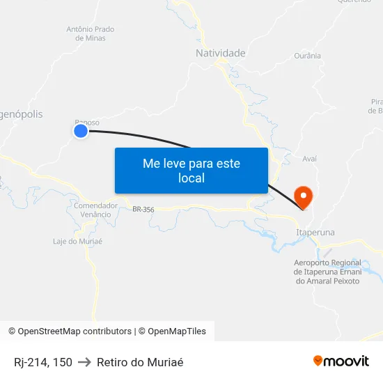 Rj-214, 150 to Retiro do Muriaé map
