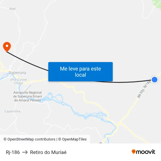 Rj-186 to Retiro do Muriaé map