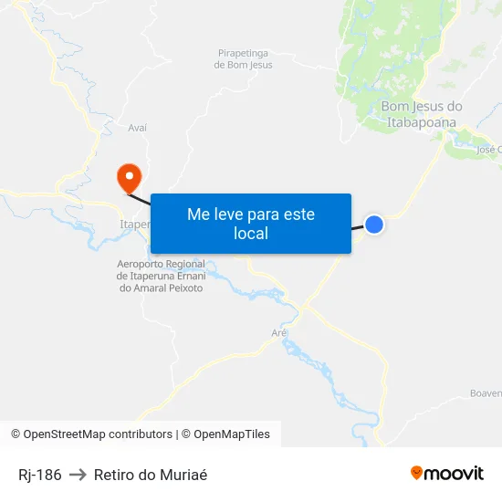 Rj-186 to Retiro do Muriaé map
