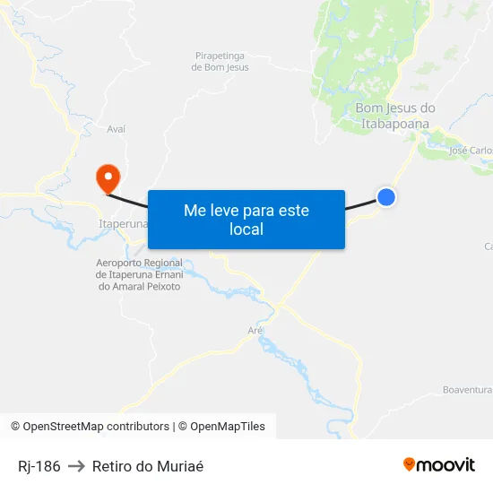 Rj-186 to Retiro do Muriaé map