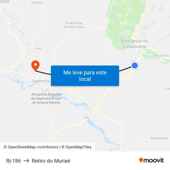 Rj-186 to Retiro do Muriaé map