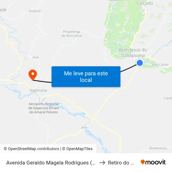 Avenida Geraldo Magela Rodrigues (Rj-186), 2710 to Retiro do Muriaé map