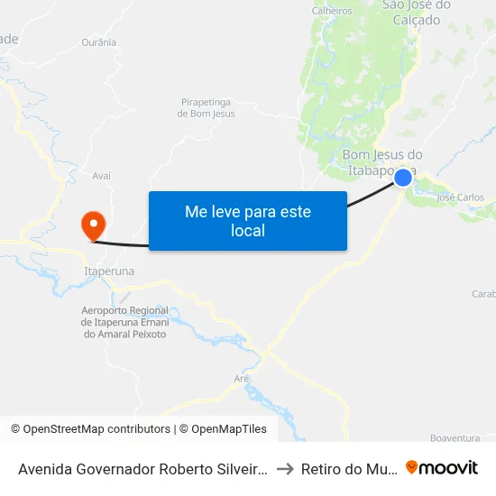 Avenida Governador Roberto Silveira, 1634 to Retiro do Muriaé map