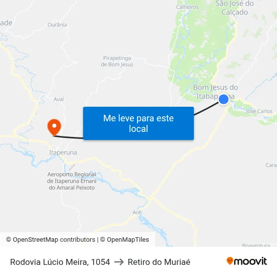 Rodovia Lúcio Meira, 1054 to Retiro do Muriaé map