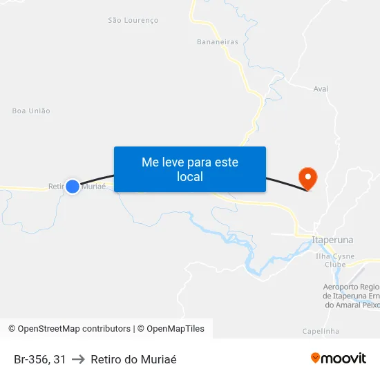 Br-356, 31 to Retiro do Muriaé map