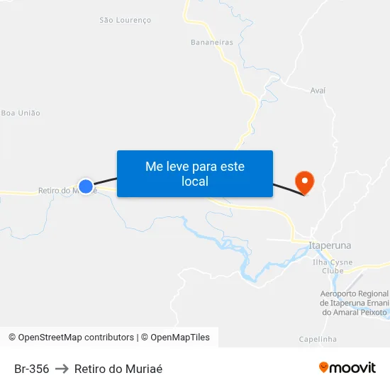 Br-356 to Retiro do Muriaé map