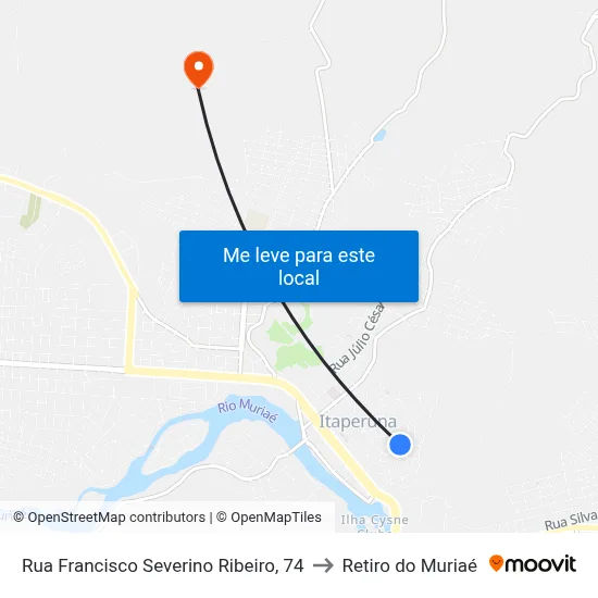 Rua Francisco Severino Ribeiro, 74 to Retiro do Muriaé map