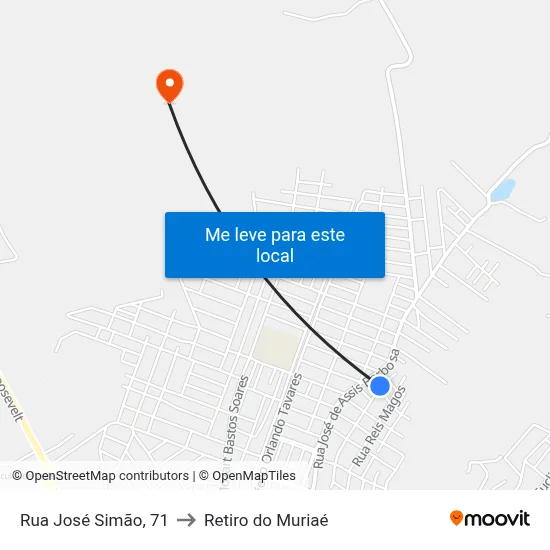 Rua José Simão, 71 to Retiro do Muriaé map