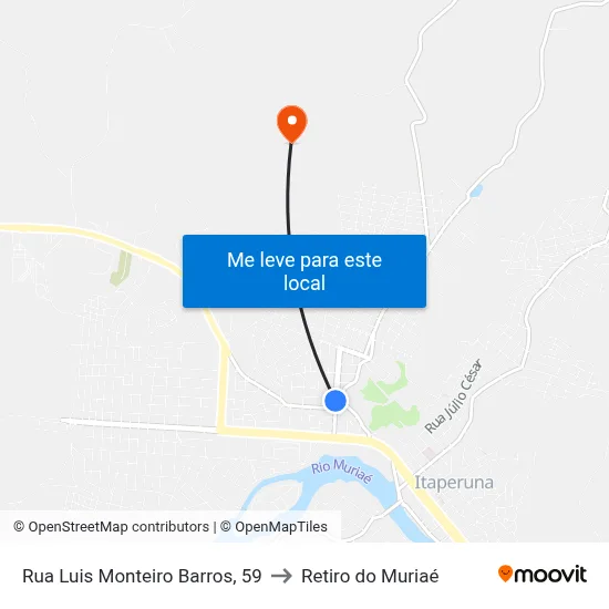 Rua Luis Monteiro Barros, 59 to Retiro do Muriaé map