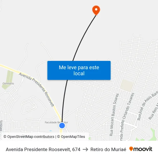 Avenida Presidente Roosevelt, 674 to Retiro do Muriaé map