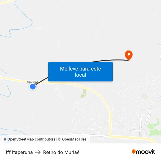 Iff Itaperuna to Retiro do Muriaé map