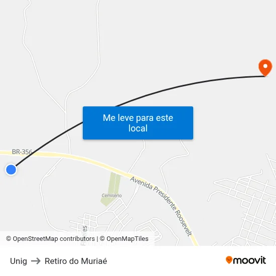Unig to Retiro do Muriaé map