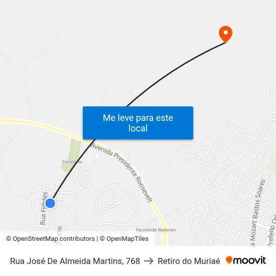 Rua José De Almeida Martins, 768 to Retiro do Muriaé map