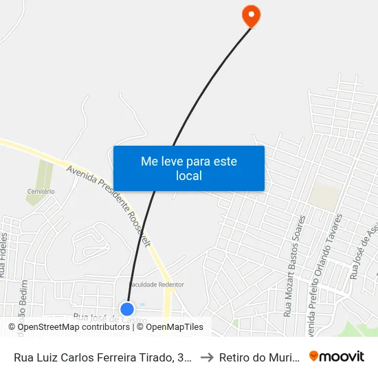 Rua Luiz Carlos Ferreira Tirado, 383 to Retiro do Muriaé map
