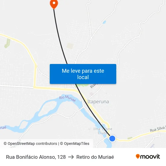 Rua Bonifácio Alonso, 128 to Retiro do Muriaé map