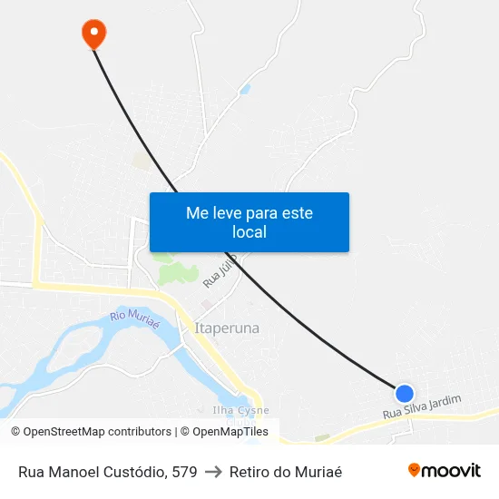 Rua Manoel Custódio, 579 to Retiro do Muriaé map
