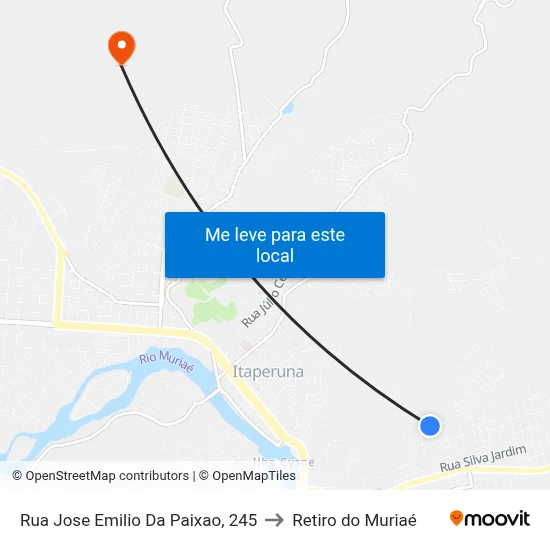 Rua Jose Emilio Da Paixao, 245 to Retiro do Muriaé map