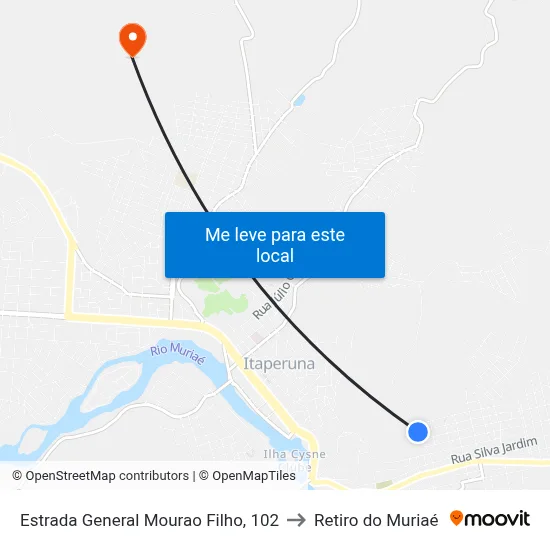 Estrada General Mourao Filho, 102 to Retiro do Muriaé map
