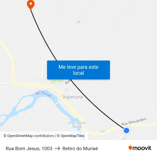 Rua Bom Jesus, 1003 to Retiro do Muriaé map