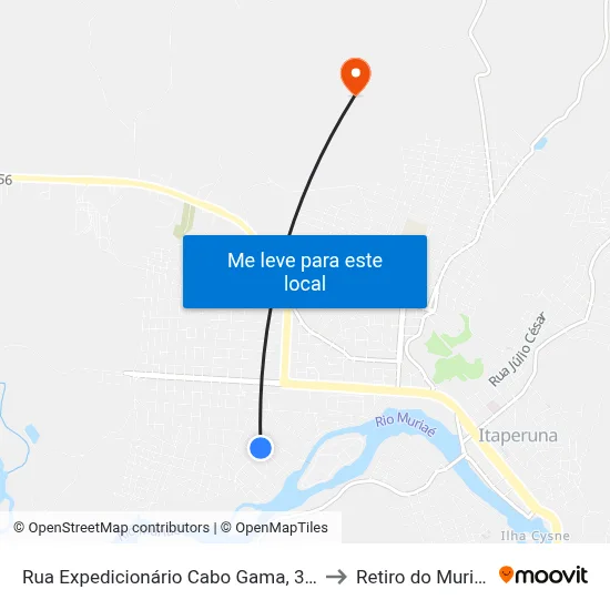 Rua Expedicionário Cabo Gama, 348 to Retiro do Muriaé map