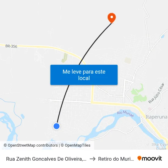 Rua Zenith Goncalves De Oliveira, 48 to Retiro do Muriaé map