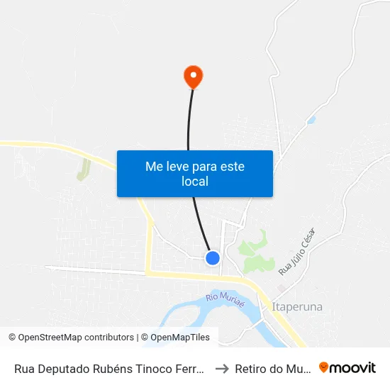 Rua Deputado Rubéns Tinoco Ferraz, 102 to Retiro do Muriaé map