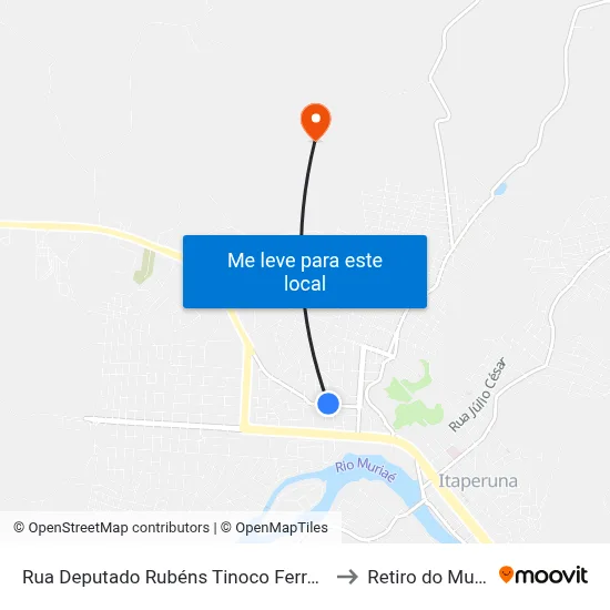 Rua Deputado Rubéns Tinoco Ferraz, 244 to Retiro do Muriaé map
