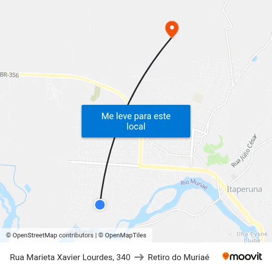 Rua Marieta Xavier Lourdes, 340 to Retiro do Muriaé map