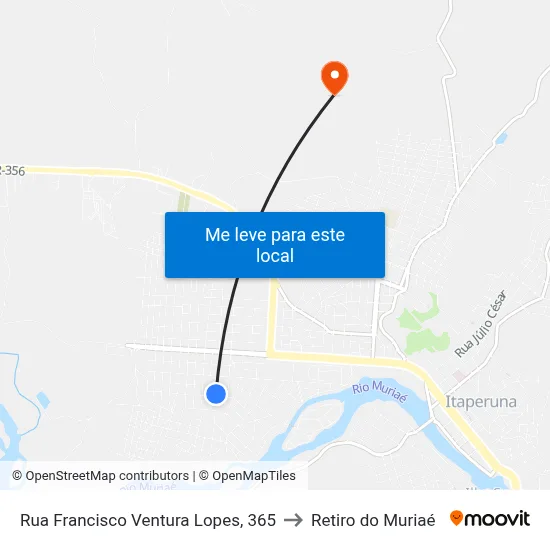 Rua Francisco Ventura Lopes, 365 to Retiro do Muriaé map