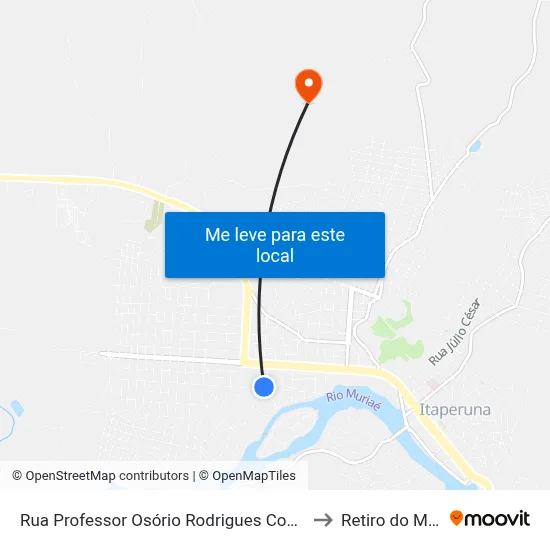 Rua Professor Osório Rodrigues Conceição, 10 to Retiro do Muriaé map