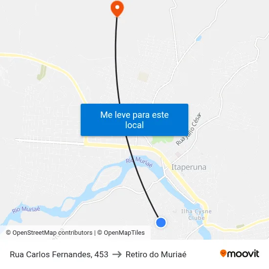 Rua Carlos Fernandes, 453 to Retiro do Muriaé map