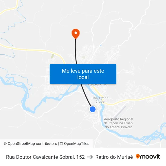 Rua Doutor Cavalcante Sobral, 152 to Retiro do Muriaé map