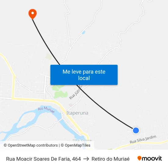Rua Moacir Soares De Faria, 464 to Retiro do Muriaé map