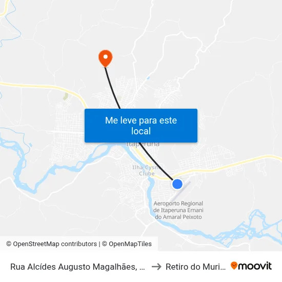 Rua Alcídes Augusto Magalhães, 470 to Retiro do Muriaé map
