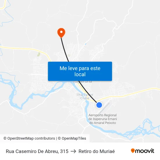Rua Casemiro De Abreu, 315 to Retiro do Muriaé map