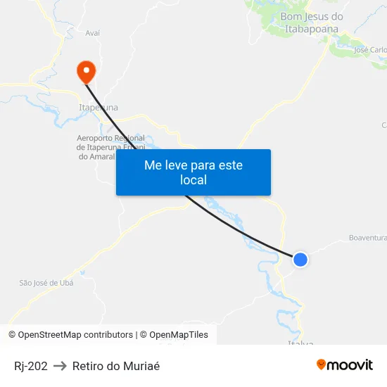 Rj-202 to Retiro do Muriaé map